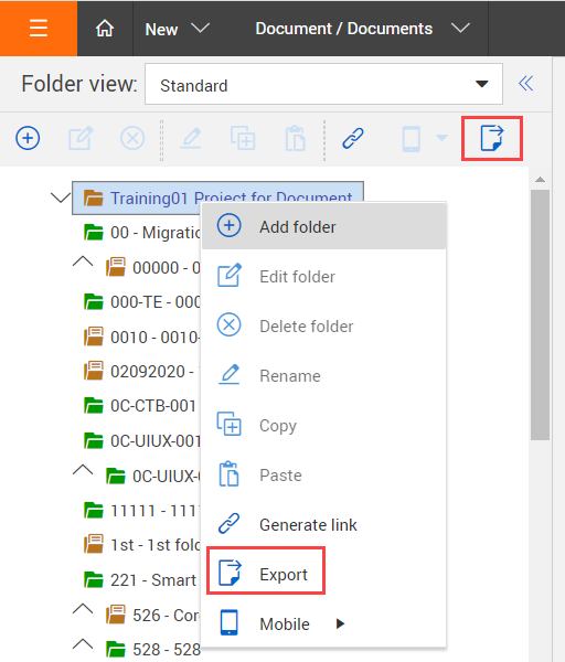InEight Document - Export folders